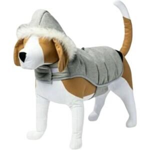 Boots & Barkley Hooded Gray Vest Pet Apparel, Leg Hole Snaps Dog Puffer, Medium